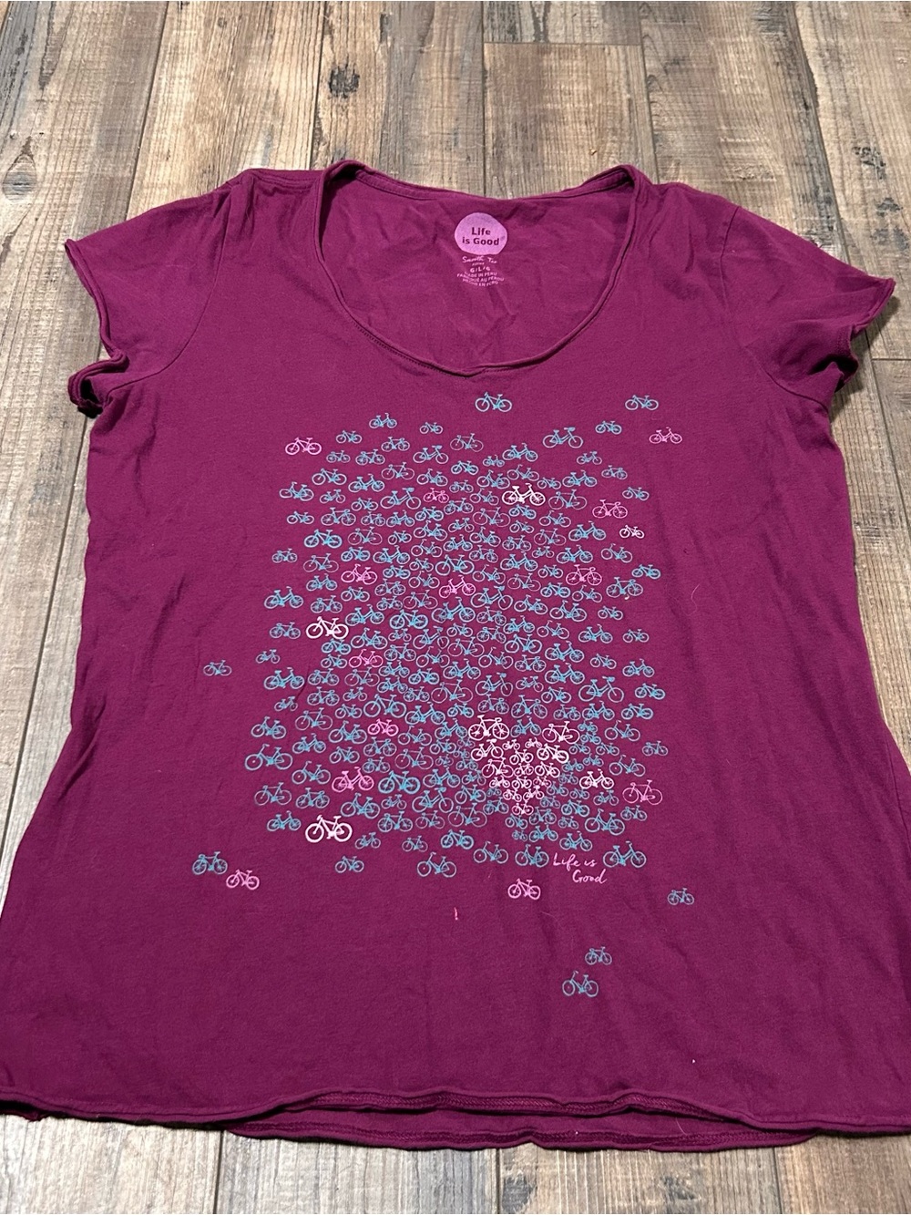 Life is Good‎ Womens Bicycle T-Shirt Size Large Purple Graphic Tee